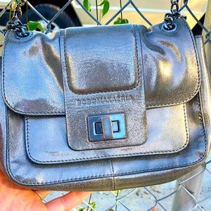 BCBG Max Azria purse. Silver / gunmetal gray with silver metal chain.